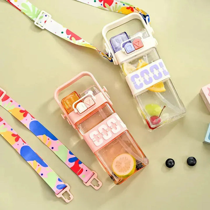 NIYO TOYS 2 in 1 kids water bottle with colorful straps and fruit infuser design