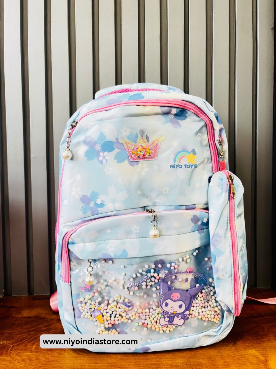 NIYO TOYS Kuromi school backpack with colorful beads and floral design for kids