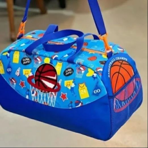 Large unicorn duffle bag with colorful basketball theme for sports enthusiasts