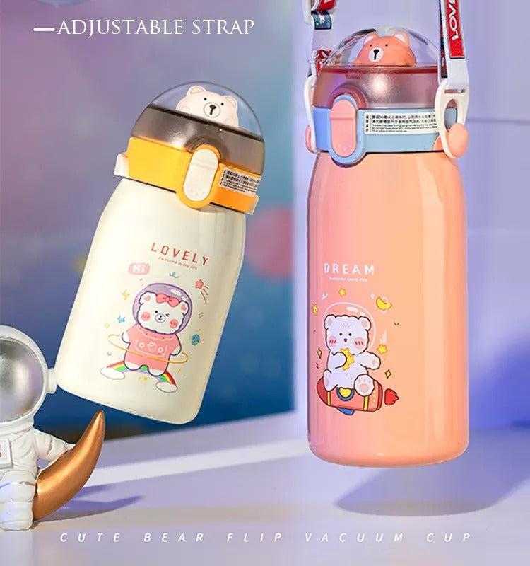 NIYO TOYS Cute Bear Flip Vacuum Cups with Adjustable Strap in Pink and White for Kids