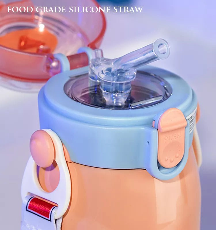 NIYO TOYS Sipper with Food Grade Silicone Straw in Orange and Blue for Kids with Easy Push Lid