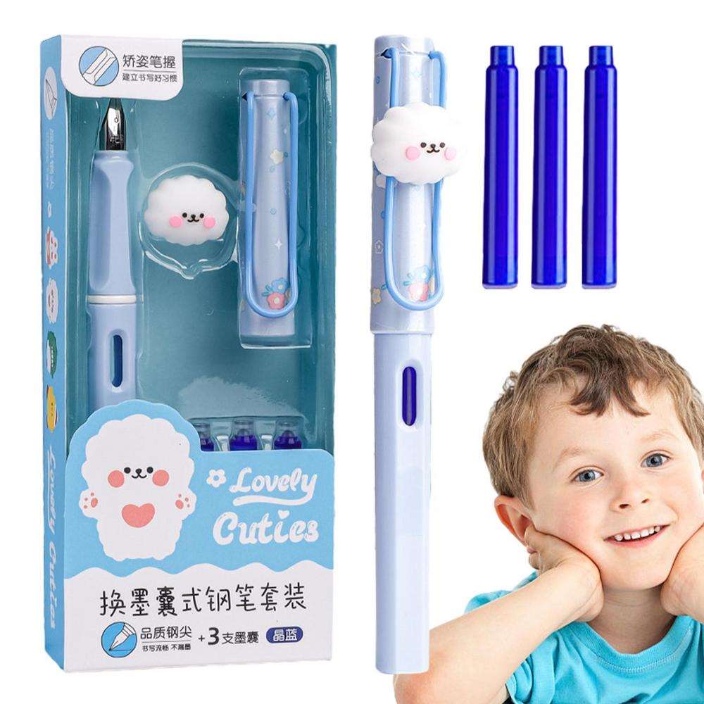 Kawaii mechanical pencils set with cute bear design, includes three refillable pens for kids