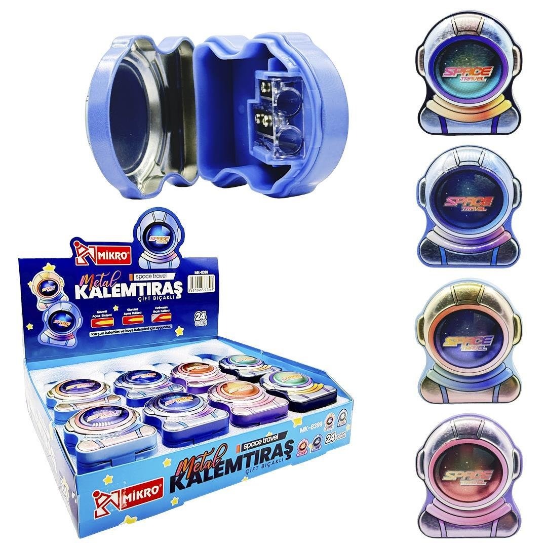 Blue space-themed sharpen pencil sharpener for kids, ages 3 and up, perfect for school supplies