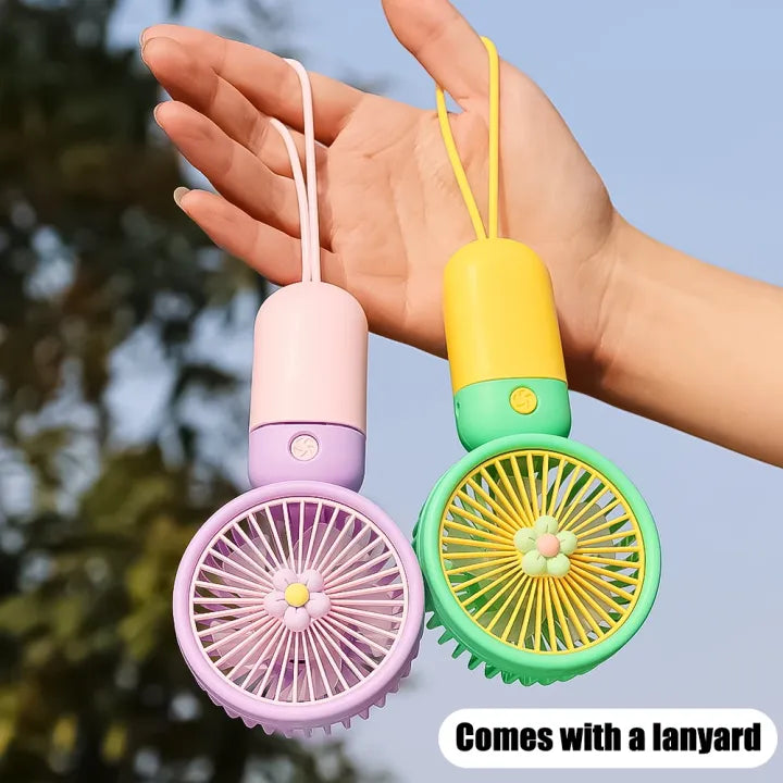 NIYO TOYS Portable Mini Handheld Fans in Pink and Green with Adjustable Lanyards for Easy Carrying
