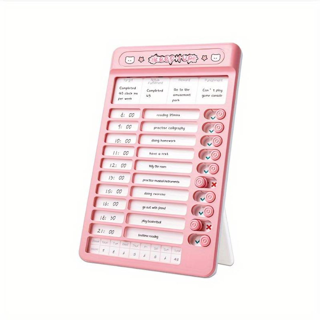 NIYO TOYS Pink Multifunctional Schedule Tracker for Kids with Timers and Task Lists