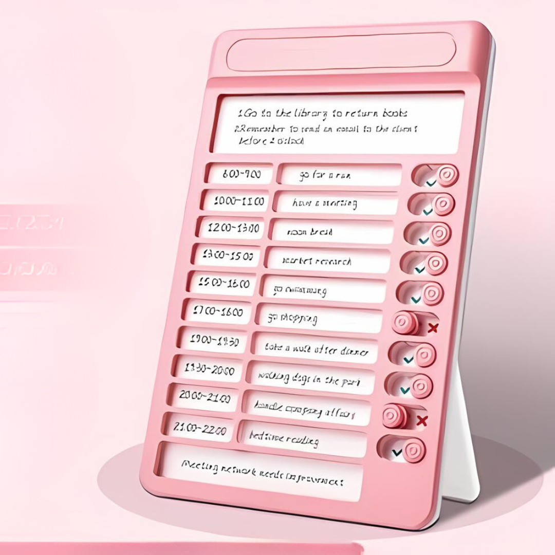 NIYO TOYS multifunctional schedule tracker for kids in pink with customizable time slots and activity reminders