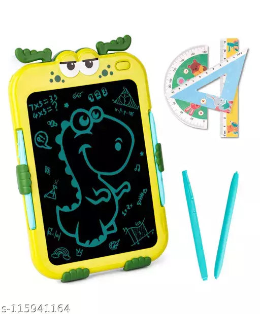 NIYO TOYS LCD drawing board for kids in green with fun dinosaur design and drawing tools included