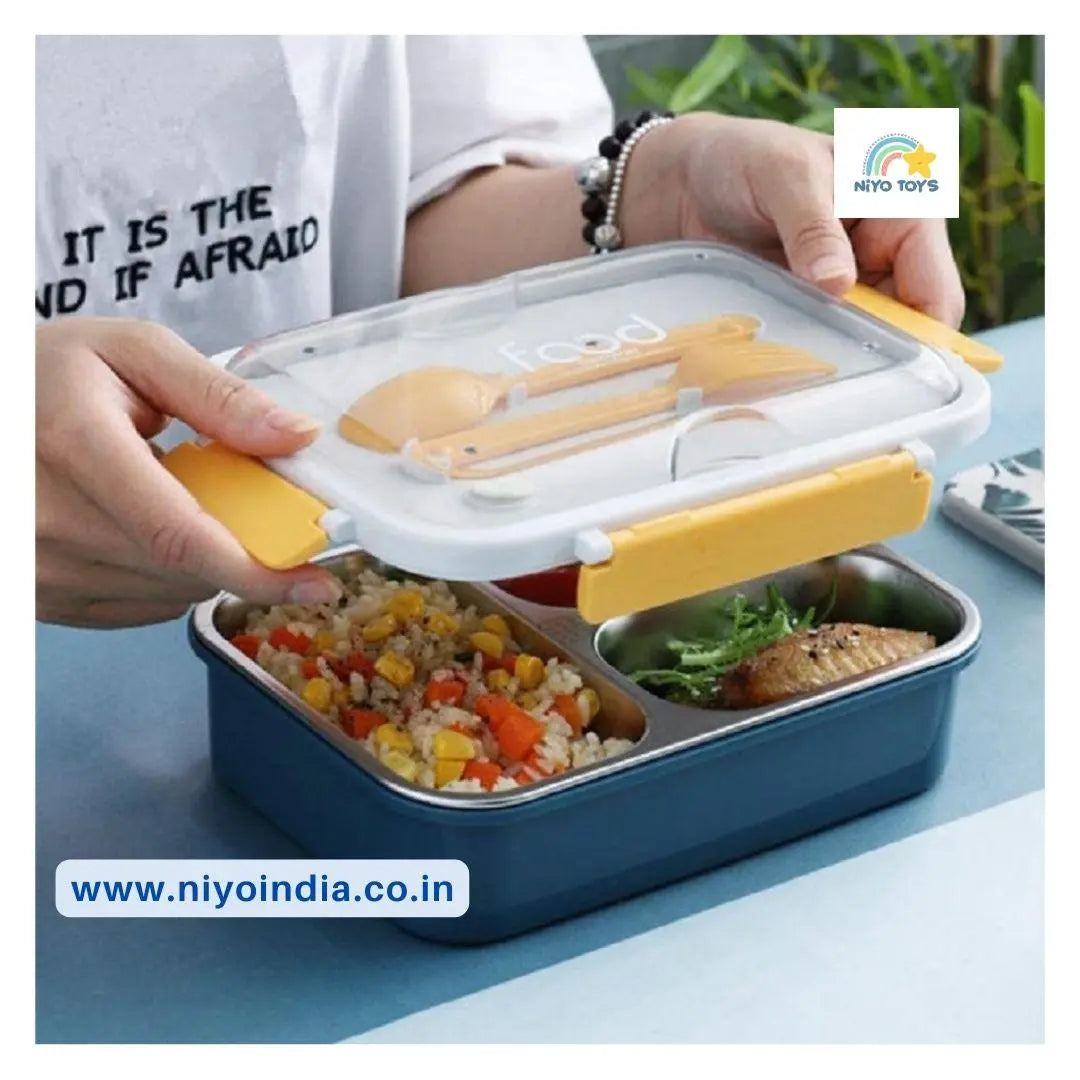 NIYO TOYS leakproof stainless steel lunch box with divided compartments and included utensils