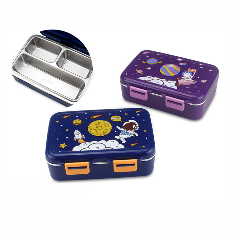 NIYO TOYS space theme lunch box for kids featuring colorful space graphics and removable stainless steel compartments