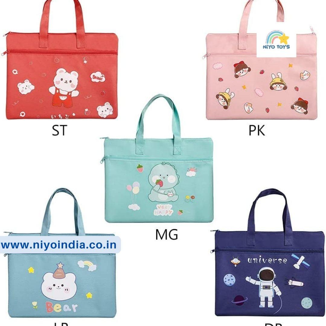 Niyo Tote Bag for Shopping in various colors with cute cartoon designs and sturdy handles