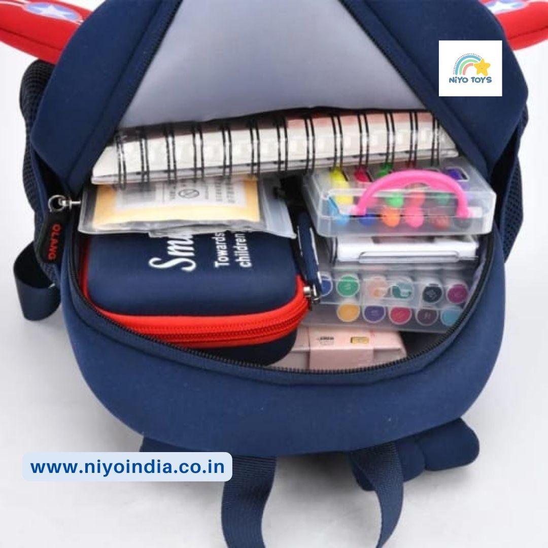 NIYO TOYS 3D airplane backpack for kids with spacious interior for school supplies