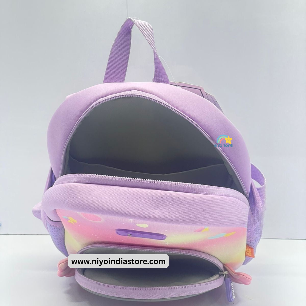 Interior view of 3D unicorn backpack for kids showcasing spacious storage and vibrant design