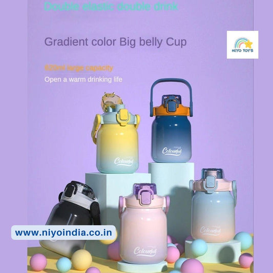 NIYO TOYS 620ml double drink bottle in gradient colors with secure flip lids and handles