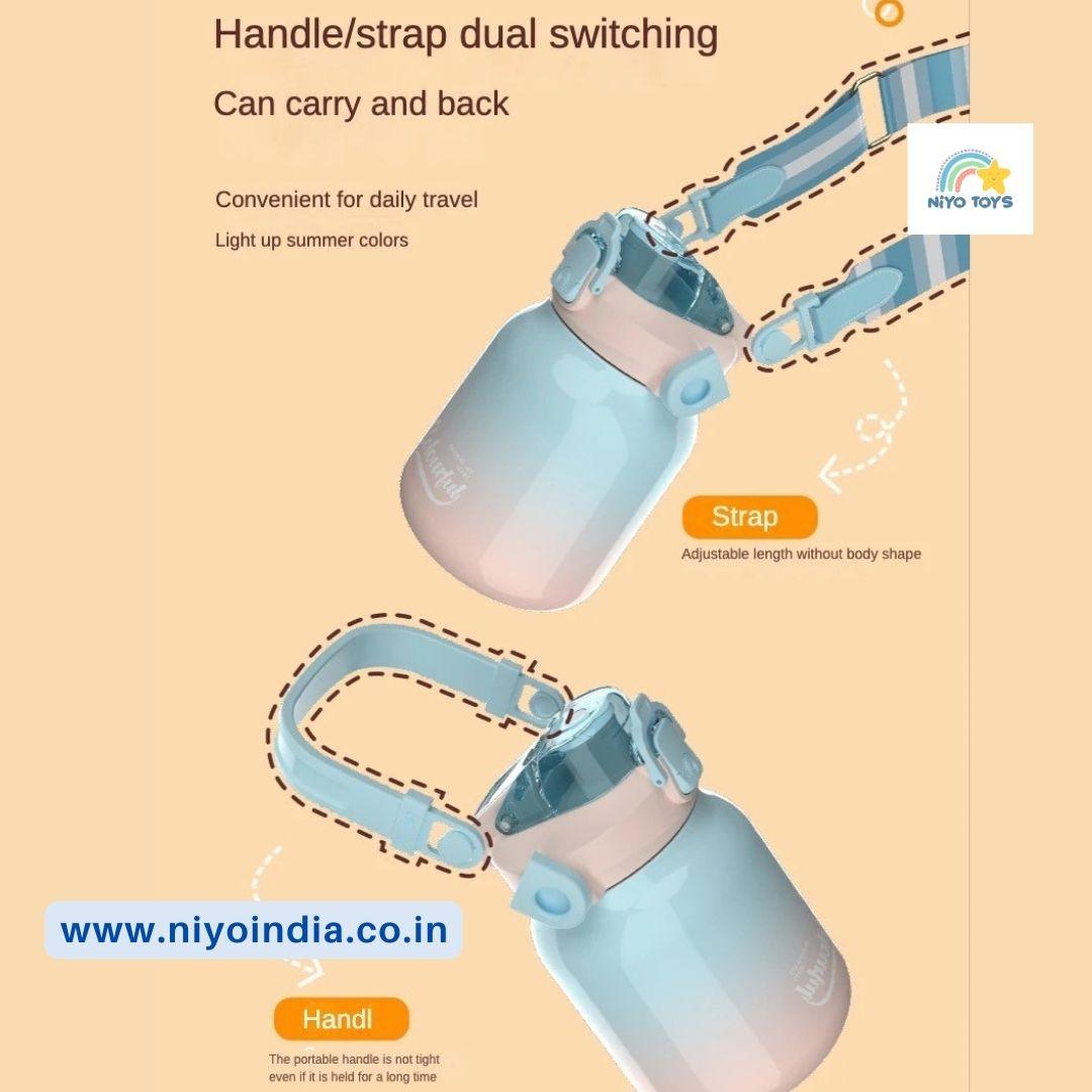 NIYO TOYS 620ml double drink bottle with dual handle and strap for easy carrying and travel