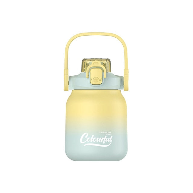 NIYO TOYS 620ml double drink bottle in yellow and blue with handle and secure lid