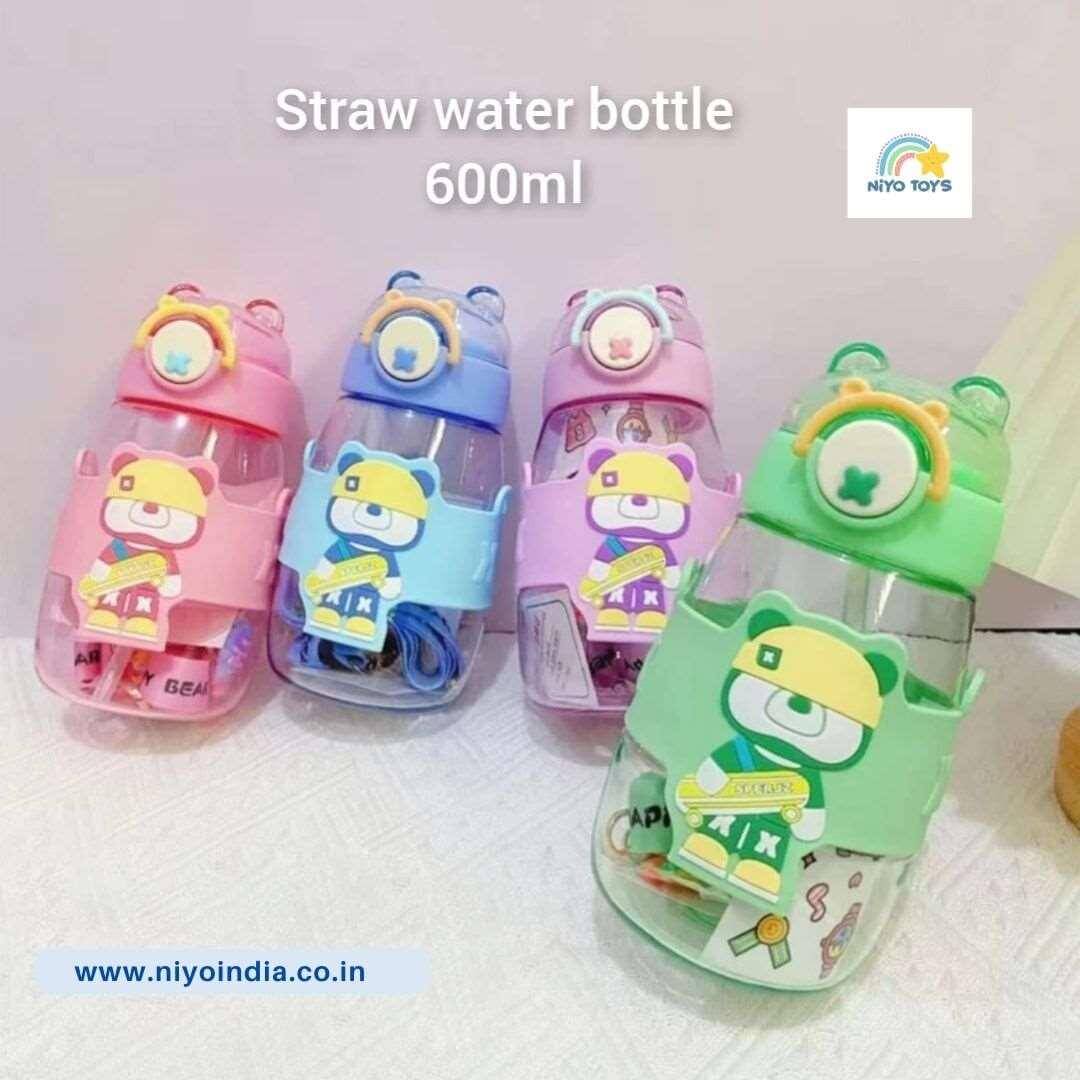 NIYO TOYS colored straw water bottle 600ml perfect as birthday return gift water bottle