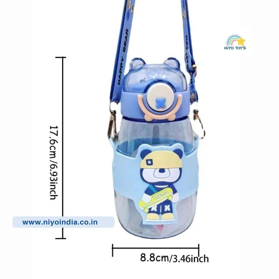 NIYO TOYS Birthday Return Gift Water Bottle with cute bear design and adjustable strap