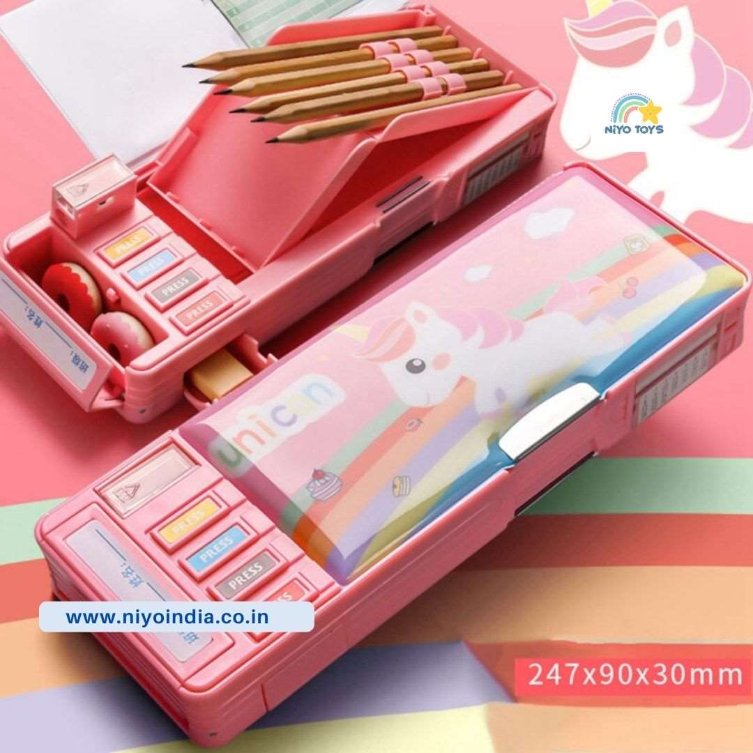 NIYO TOYS Pink Unicorn Pencil Box with Educational School Supplies Kids for Creative Learning