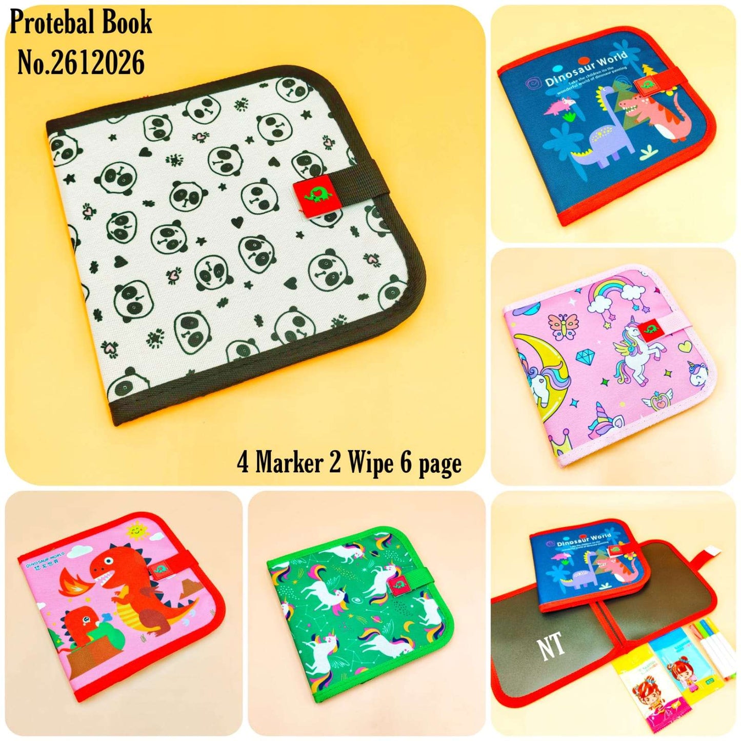 Colorful erasable doodle book for kids with animal designs and included markers