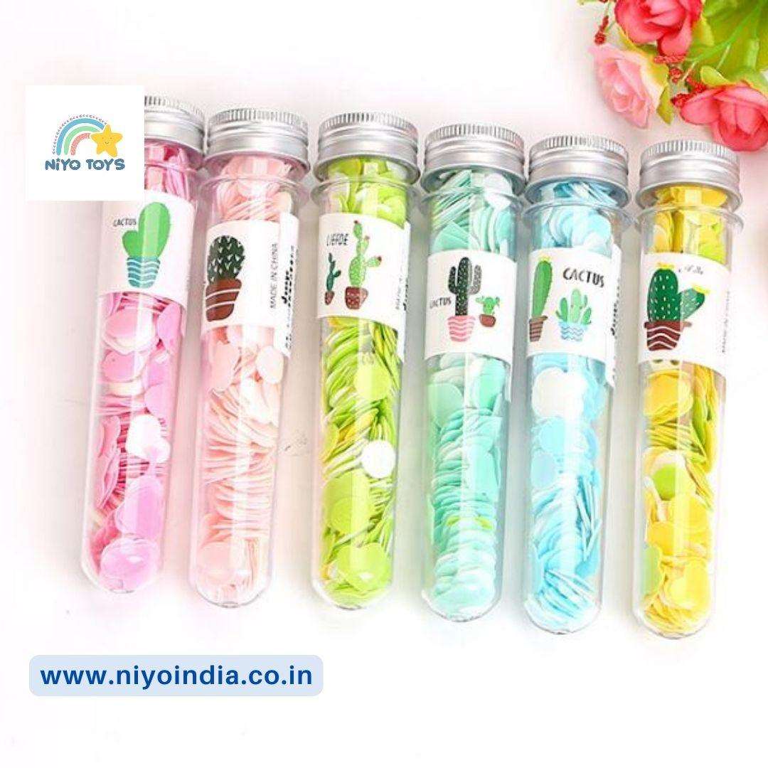 Colorful portable disposable paper soap in test tube packaging from NIYO TOYS for on-the-go cleanliness