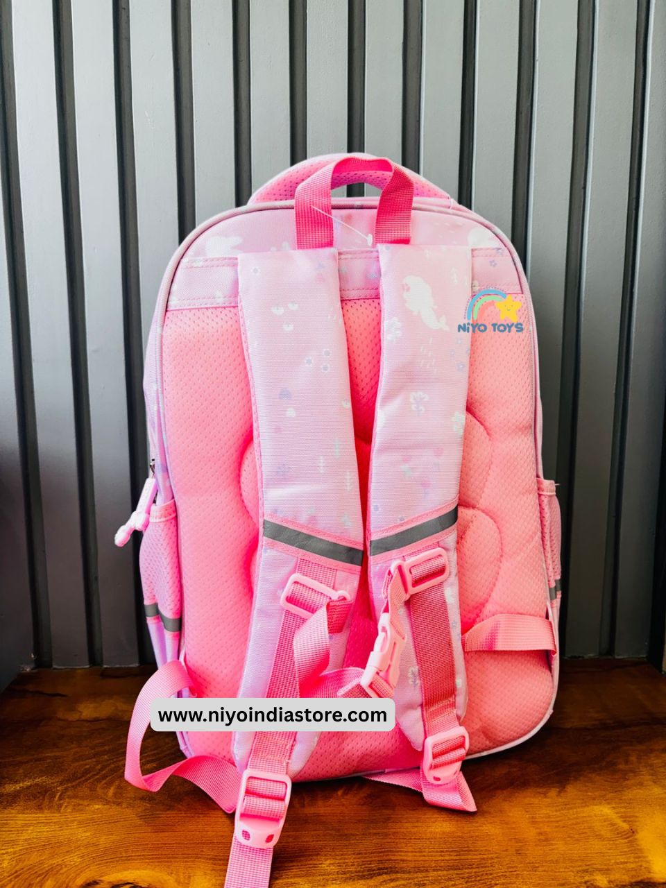 NIYO TOYS premium girls school backpack in pink with adjustable padded straps and fun design