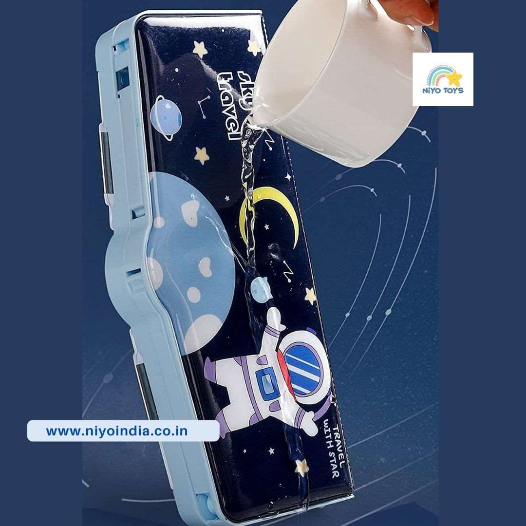 My Store space theme kids pencil box featuring a colorful astronaut design and moon graphics