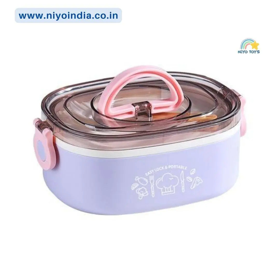 NIYO TOYS purple stainless steel lunch box for kids with secure lid and easy carry handles
