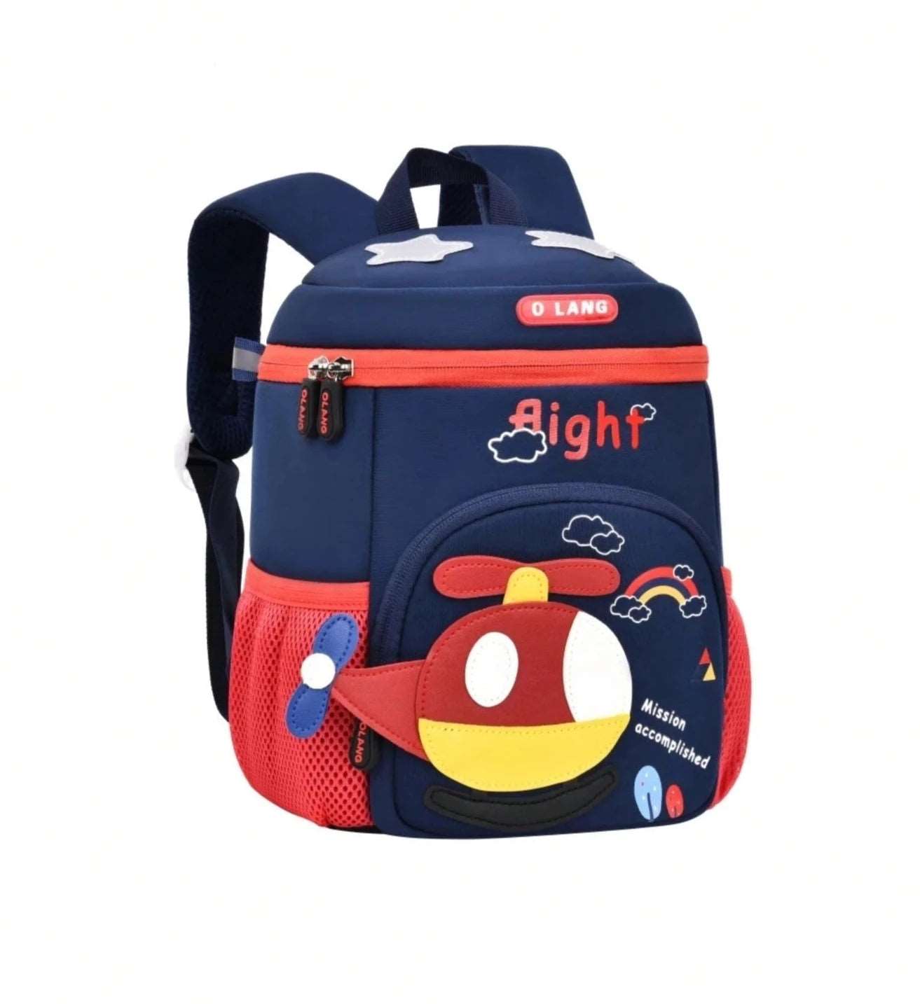 Niyo Toys navy blue and red kids school bag with airplane design and multiple compartments