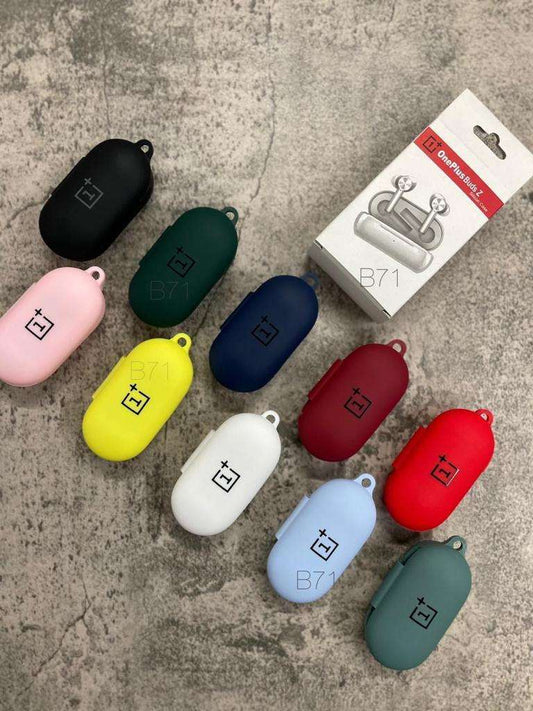 Colorful OnePlus Buds Z soft cover cases in various shades displayed with packaging