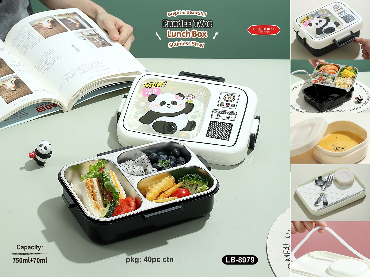NIYO TOYS Panda lunch box for kids with two compartments and a cute design for school meals