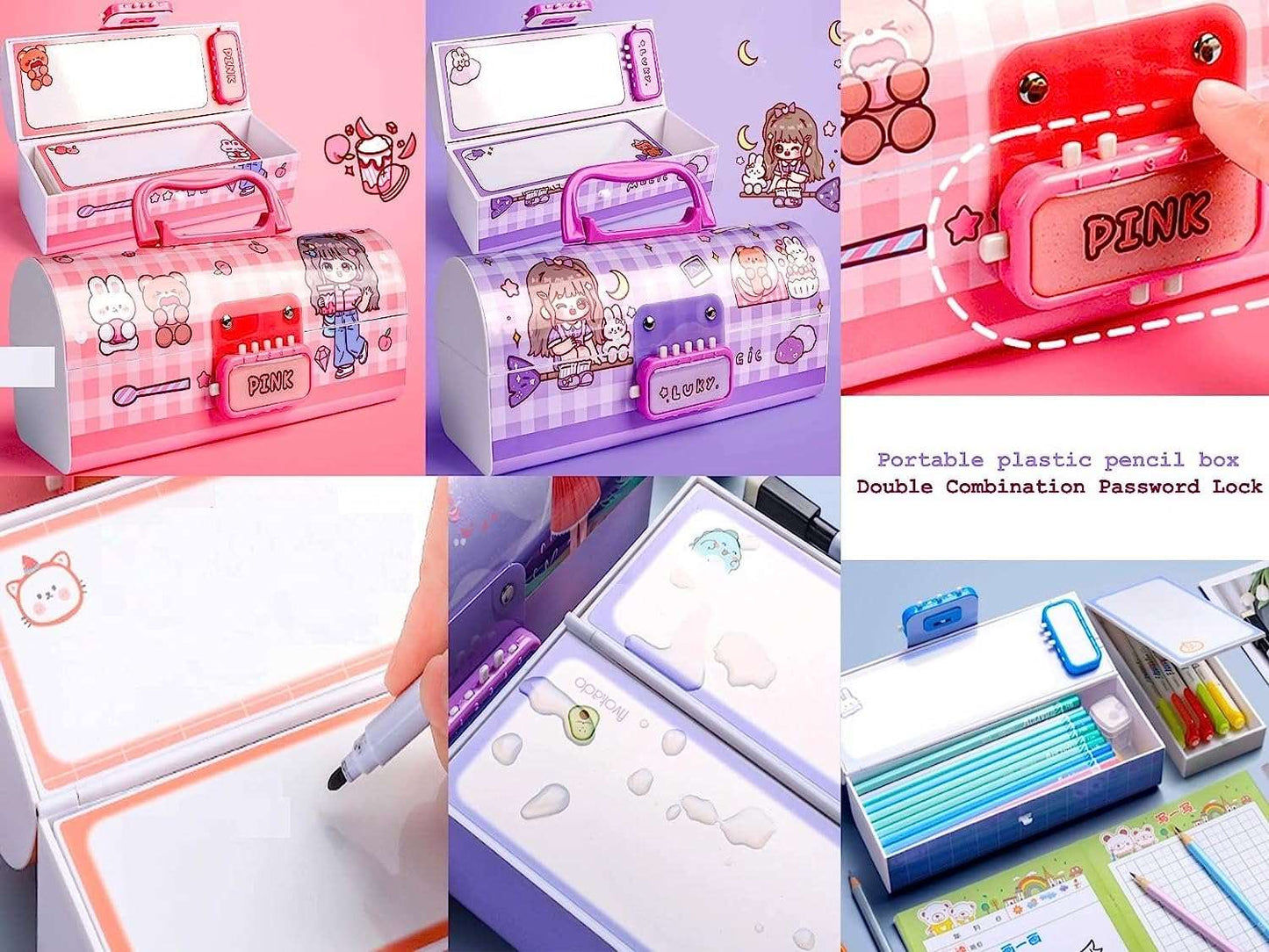 NIYO TOYS Portable Plastic Pencil Box with Double Combination Password Lock for Kids