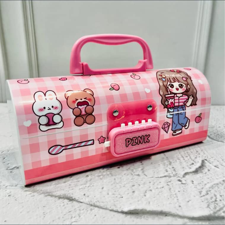 NIYO TOYS password lock pencil case for kids in pink with cute animal designs