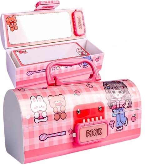NIYO TOYS pink password lock pencil case for kids with adorable character designs and handle