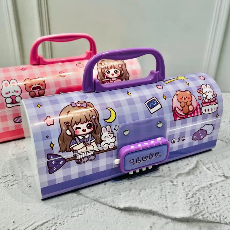 Cute NIYO TOYS password lock pencil case for kids in pink and purple designs with cartoon characters
