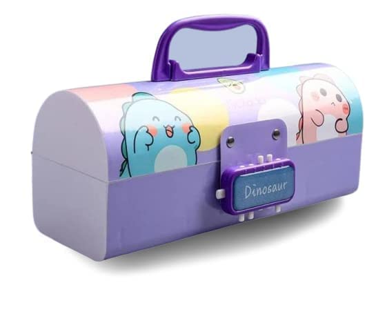 NIYO TOYS password lock pencil case for kids in purple with dinosaur design and handle