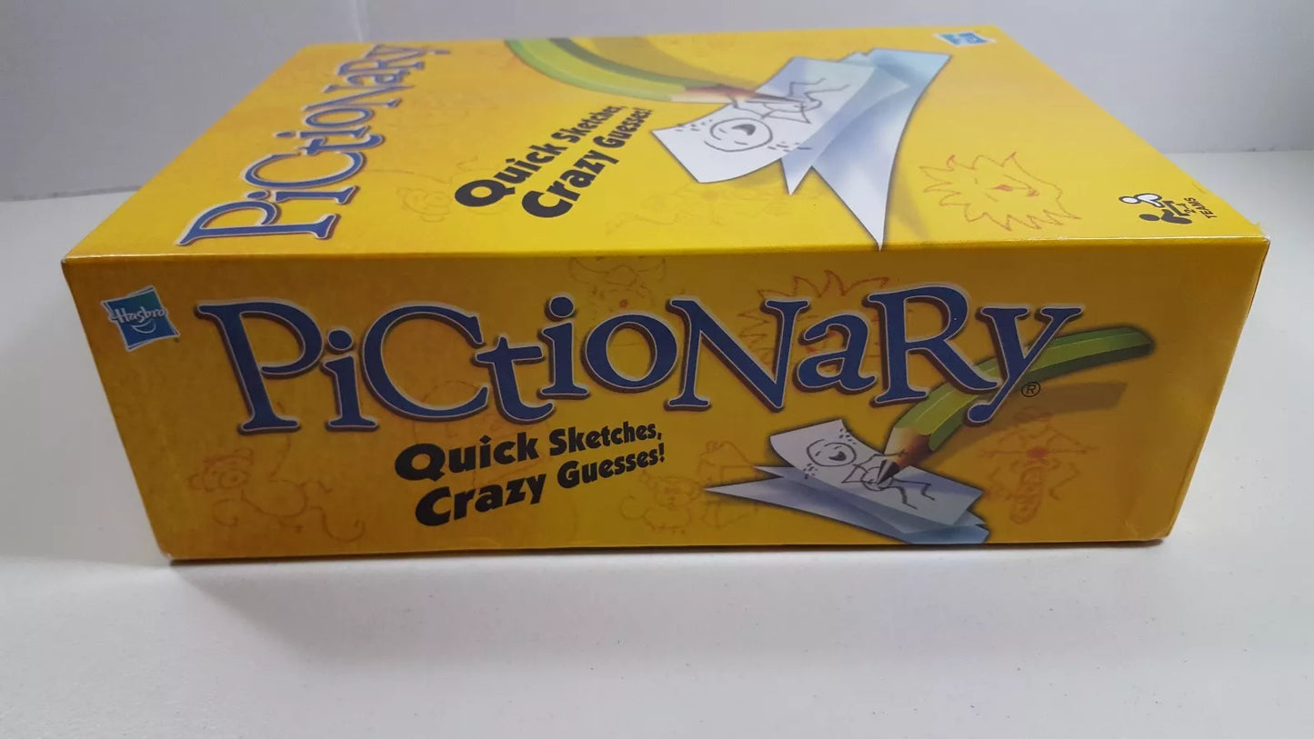 Pictionary game for kids in a colorful box featuring quick sketches and crazy guesses