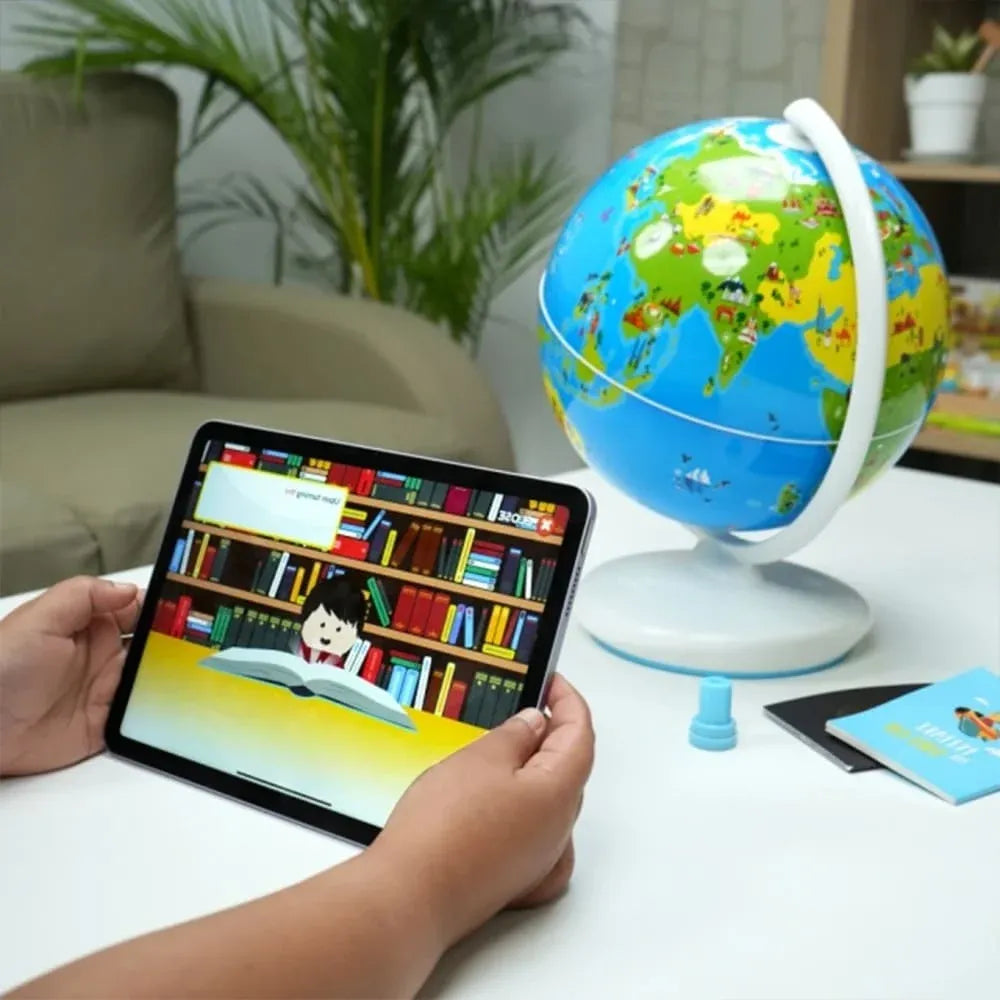NIYO TOYS interactive educational globe with child using tablet app for learning geography