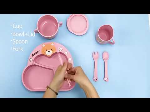 Adorable and Eco-Friendly Bear-themed Bamboo Fiber Feeding Set for Kids