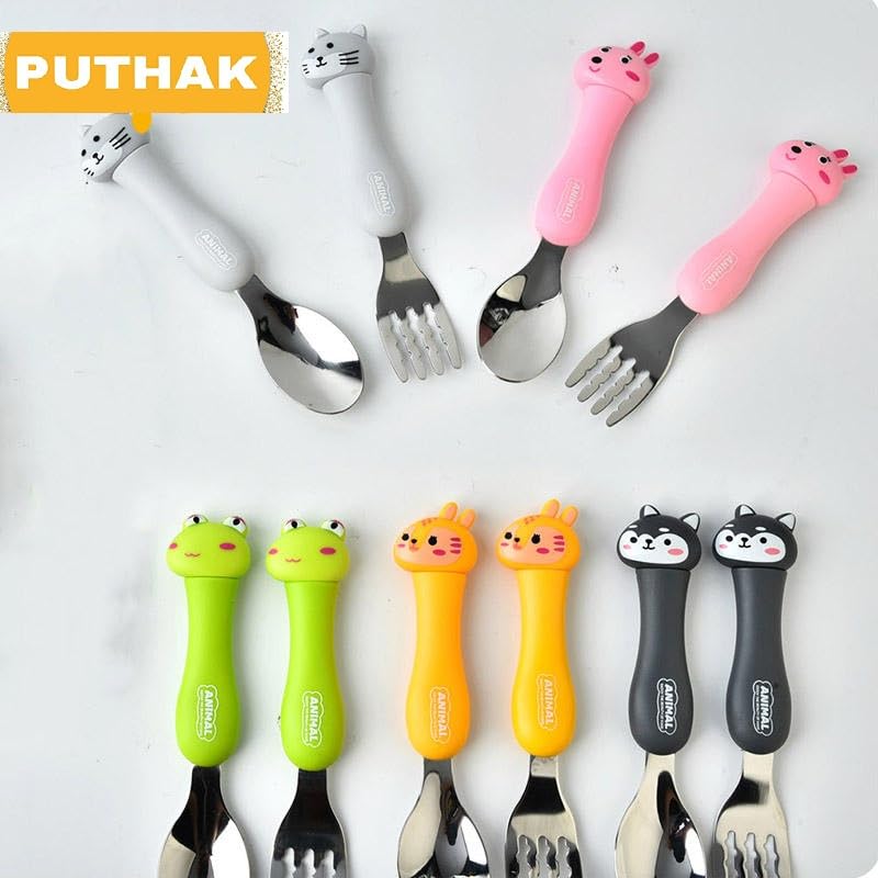 NIYO TOYS colorful feeding set with animal-themed spoons and forks for toddlers