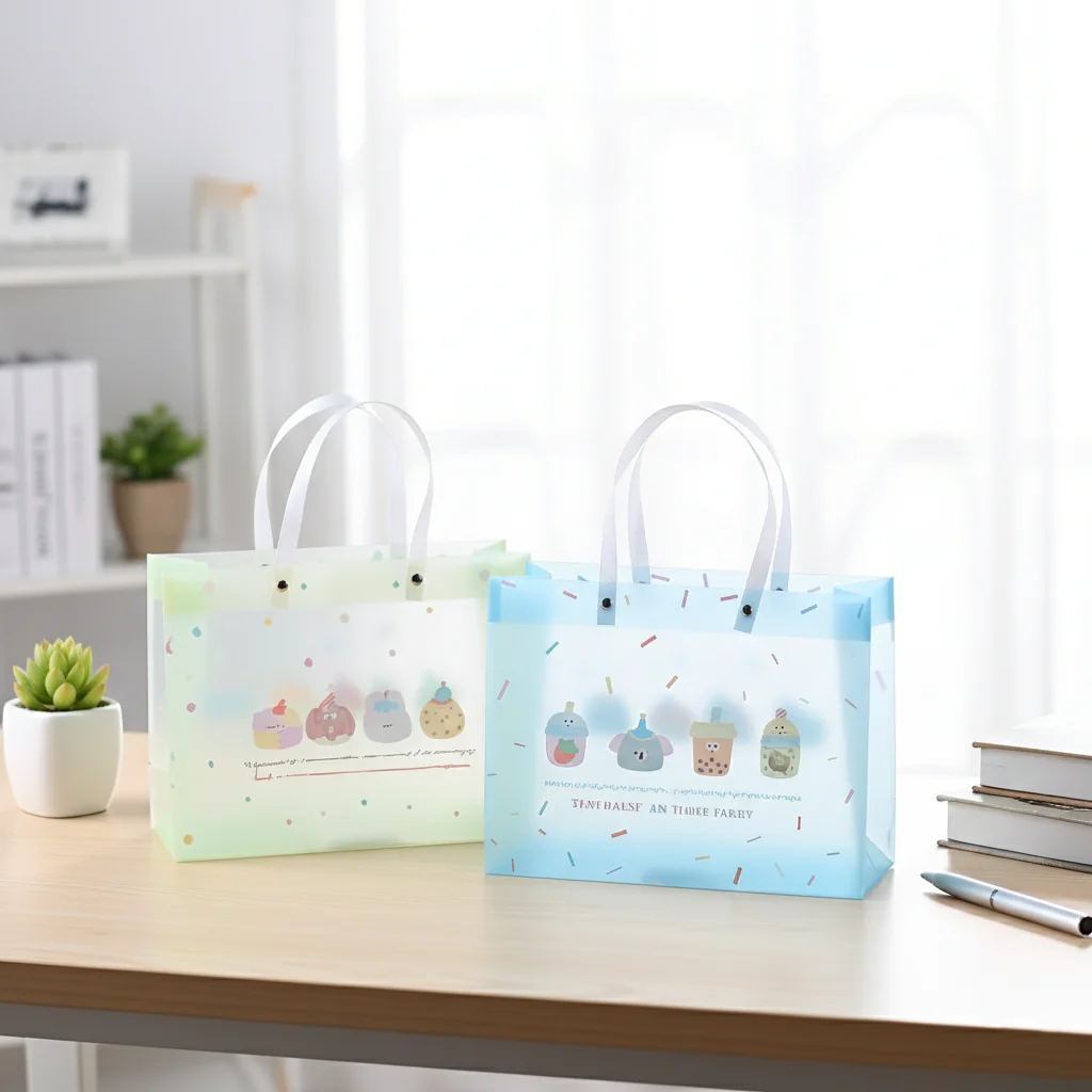 NIYO TOYS PVC bag in green and blue with fun cupcake designs for kids, perfect for gifts or party favors