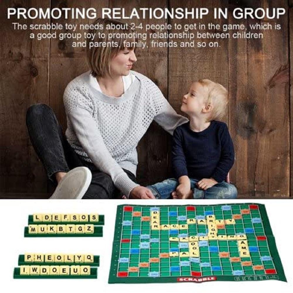 NIYO TOYS mini Scrabble board game with colorful tiles promoting group relationship between children and adults
