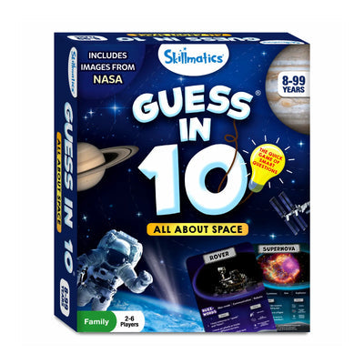 Skillmatics Guess In 10 All About Space Game for ages 8-99, perfect family fun with trivia about space