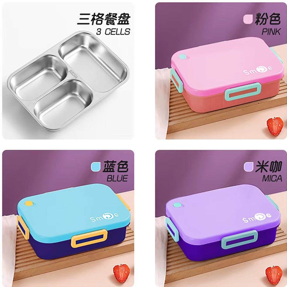 Niyo Toys pink lunch box for kids with three compartments and easy-grip handles, age 3+, perfect for school meals