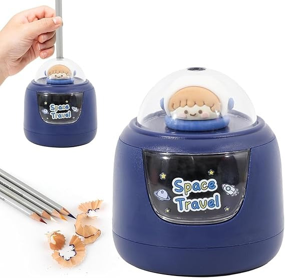 Niyo Toys Space Travel pencil sharpener with astronaut design and blue base for kids