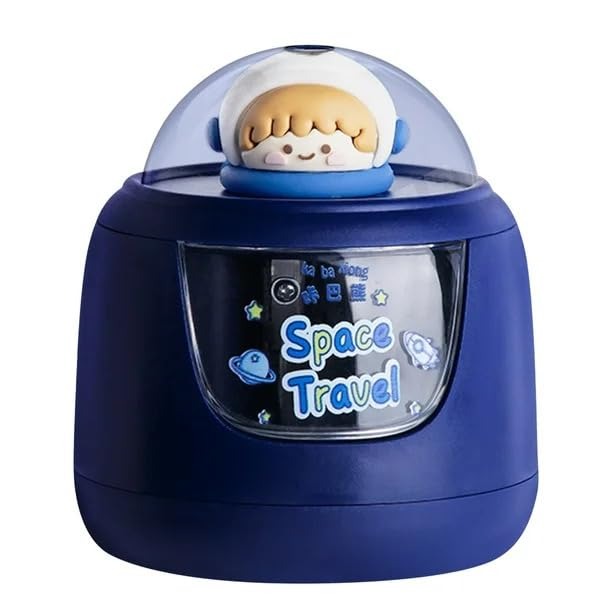 NIYO TOYS Space Travel blue pencil sharpener with astronaut design and transparent cover