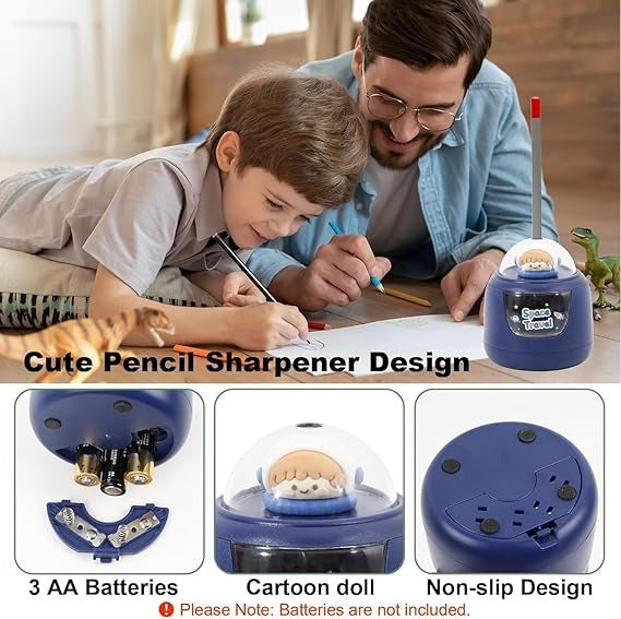 NIYO TOYS cute cartoon doll pencil sharpener with non-slip design and 3 AA batteries compartment