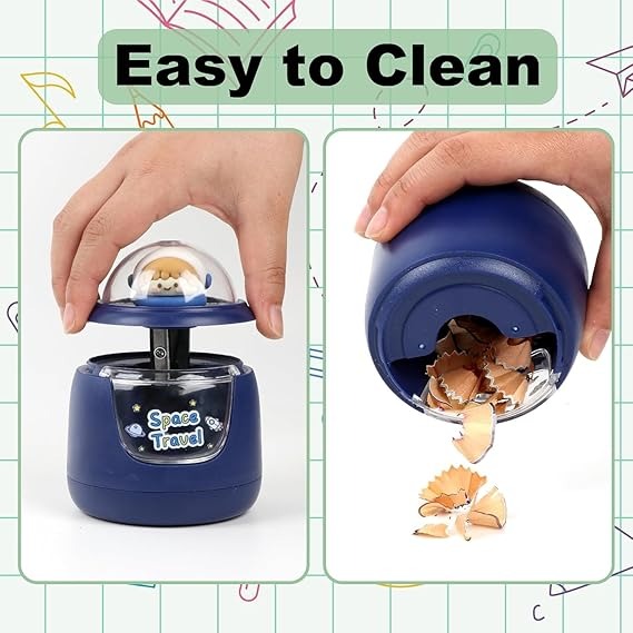 NIYO TOYS Space Travel blue sharpener with easy to clean feature and pencil shavings container