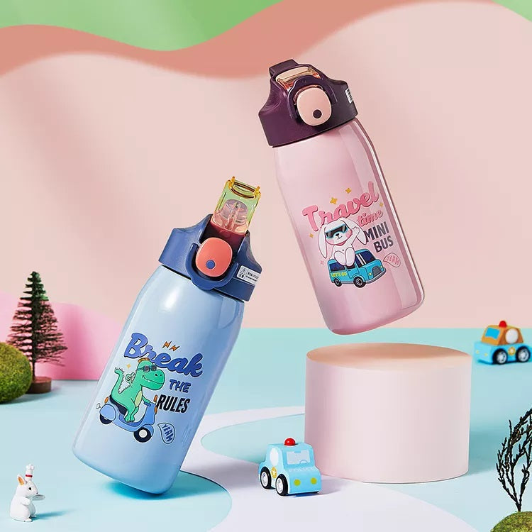 Colorful stainless steel water bottle kids featuring playful designs for fun hydration on the go