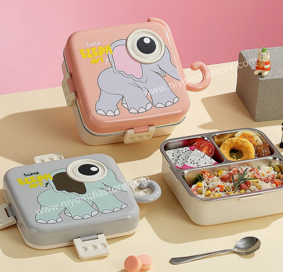 NIYO TOYS Super Elephant Lunch Box Set with Cute Elephant Designs and Multiple Compartments