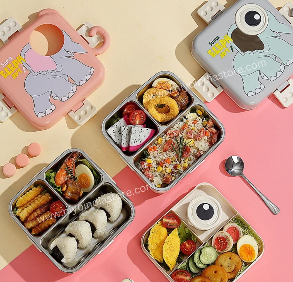 NIYO TOYS Elephant Design Lunch Box with Multiple Compartments for Kids' Meals